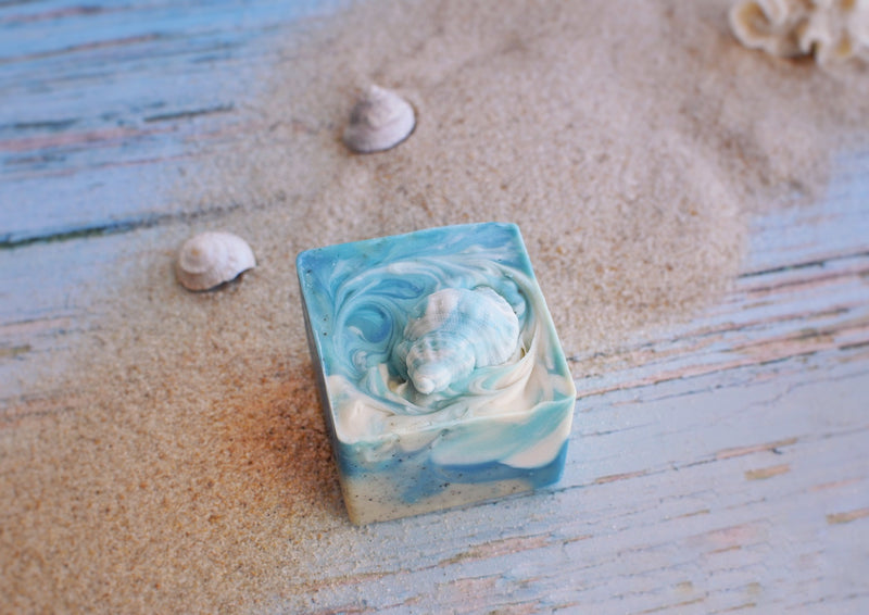 Cube blue soap with sea themed top decoration 